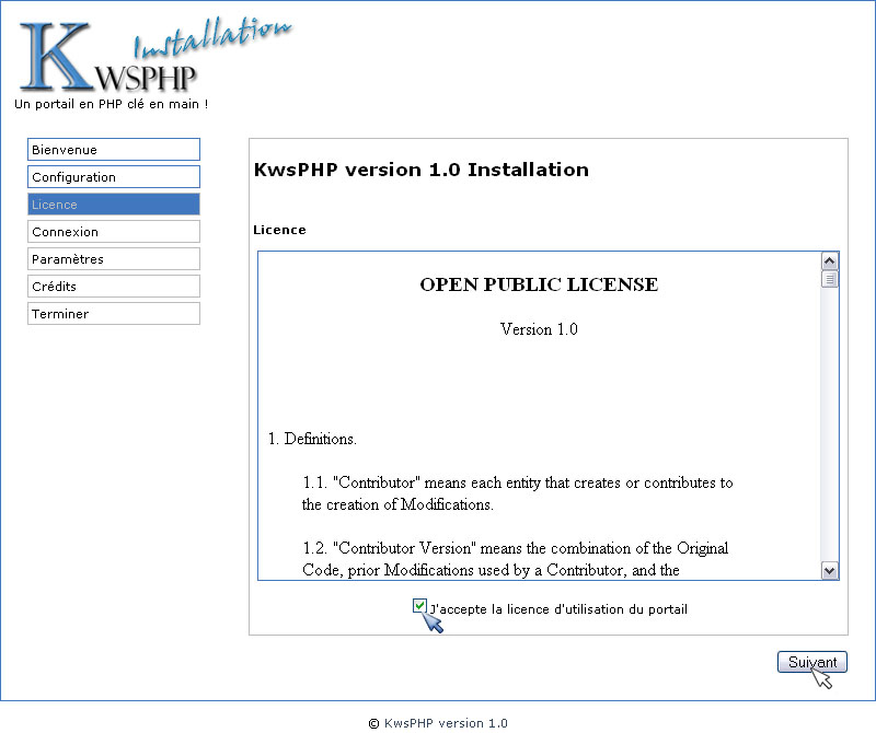 Acceptation de la Licence OPL