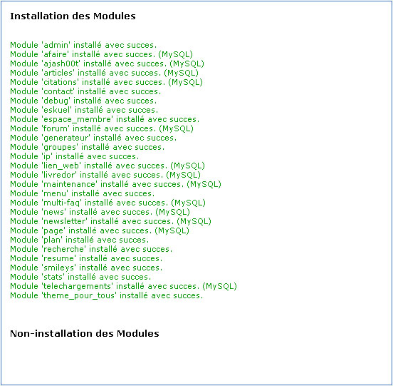 Log d'installation des modules