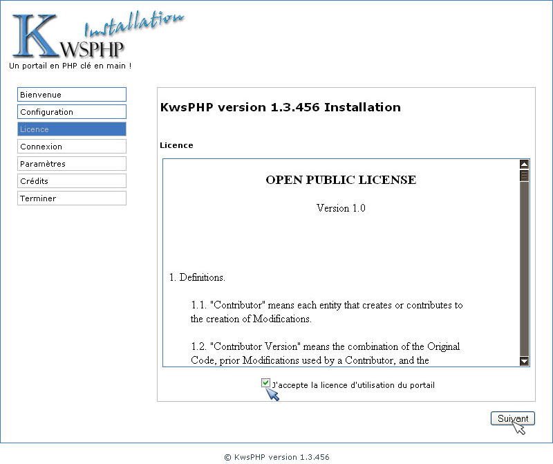 Acceptation de la Licence OPL