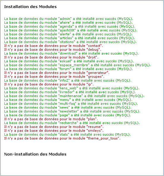 Log d'installation des modules