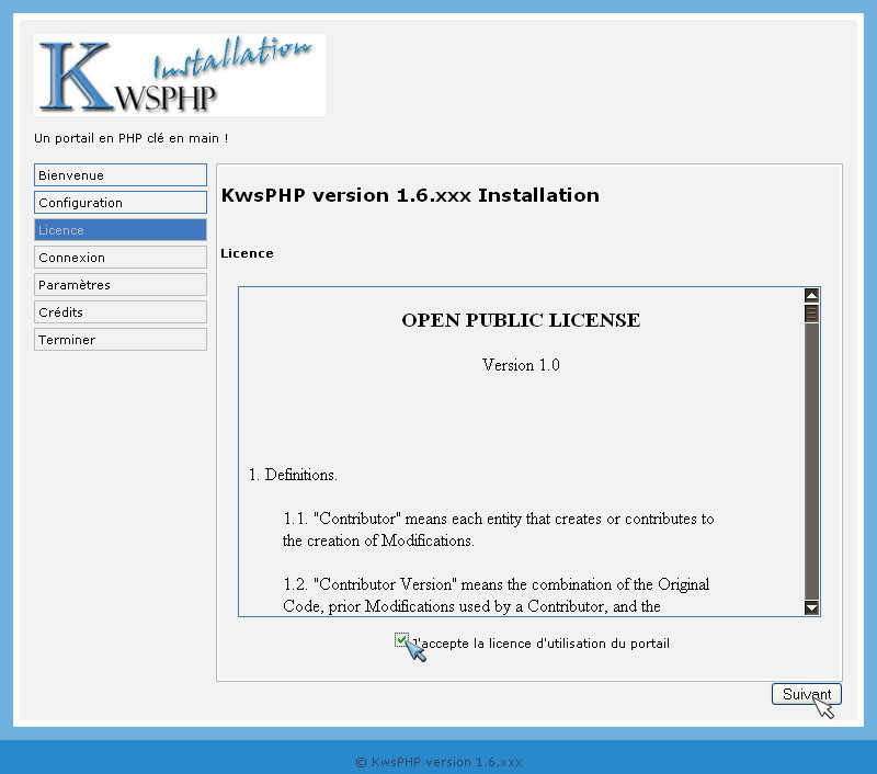 Acceptation de la Licence OPL