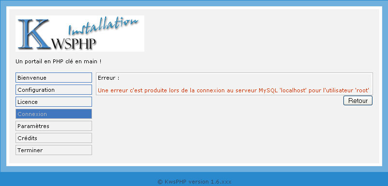 Erreur si saisie de Mot de passe