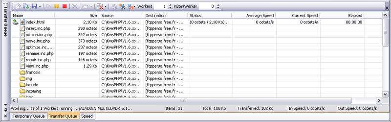 Liste d'attente de SmartFTP